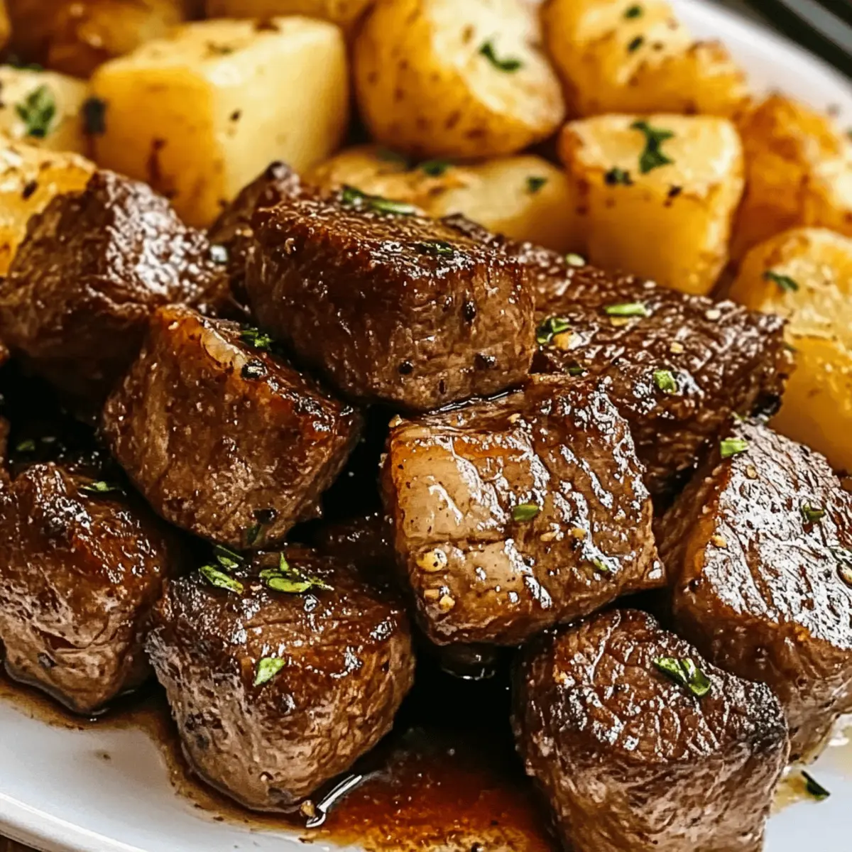 Garlic Butter Steak Bites and Potatoes