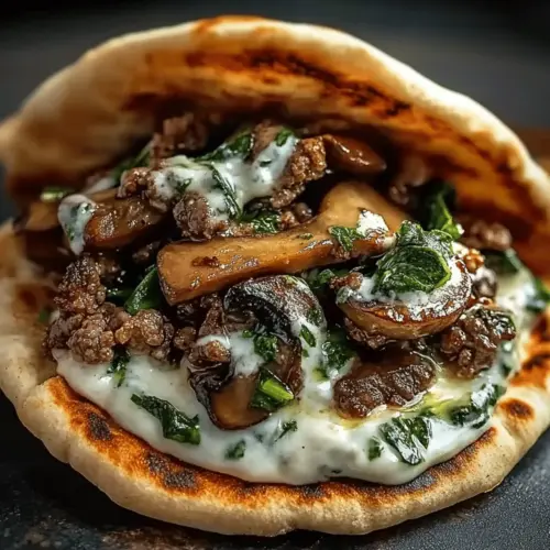Cheesy Beef and Mushroom Pita Pockets