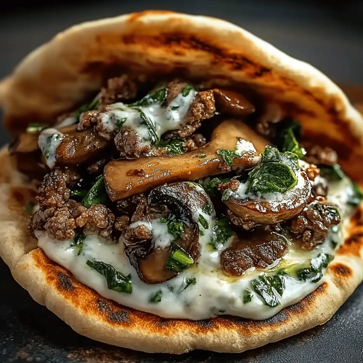 Cheesy Beef and Mushroom Pita Pockets