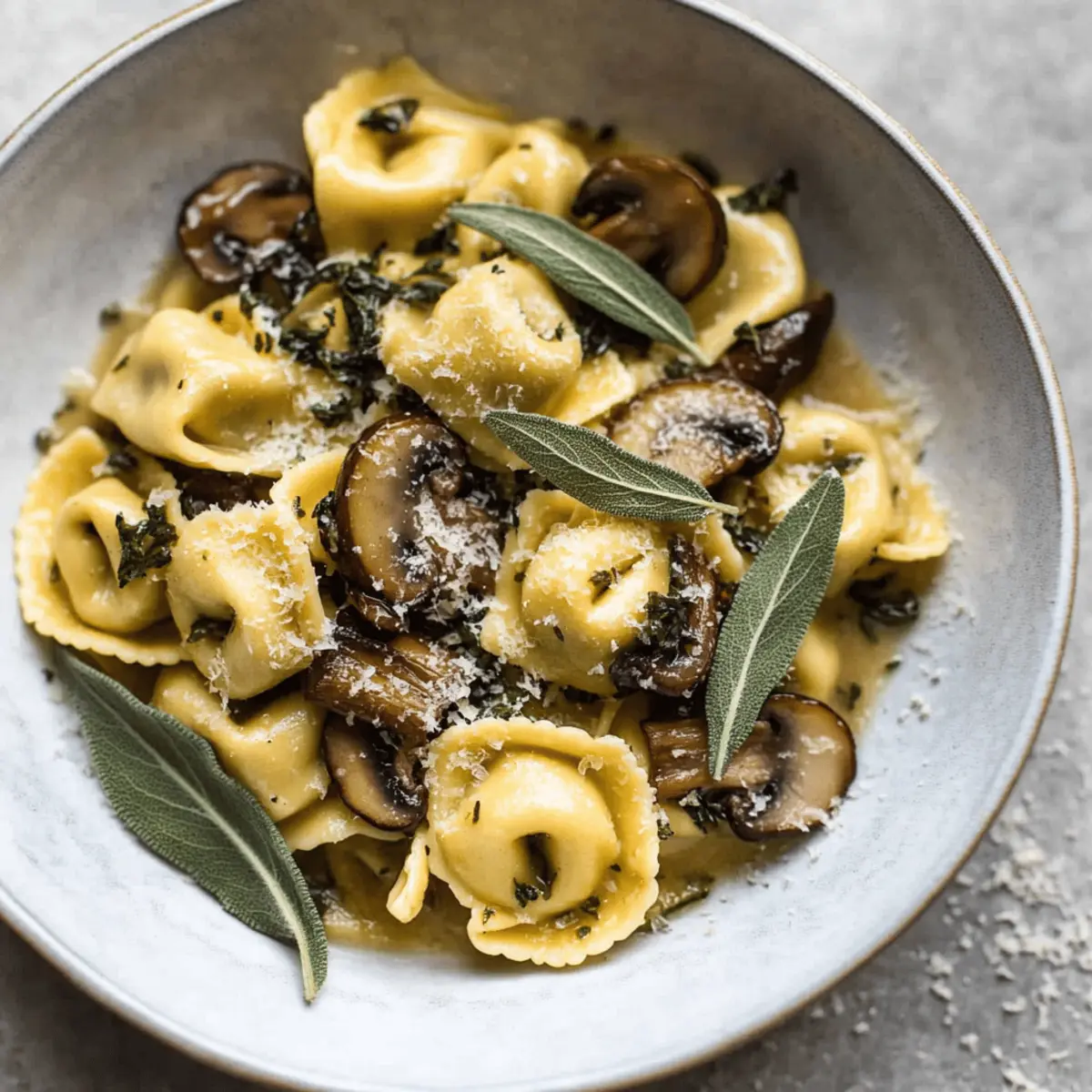 Cheese Tortellini with Butter Mushrooms and Crispy Sage kyrqb5