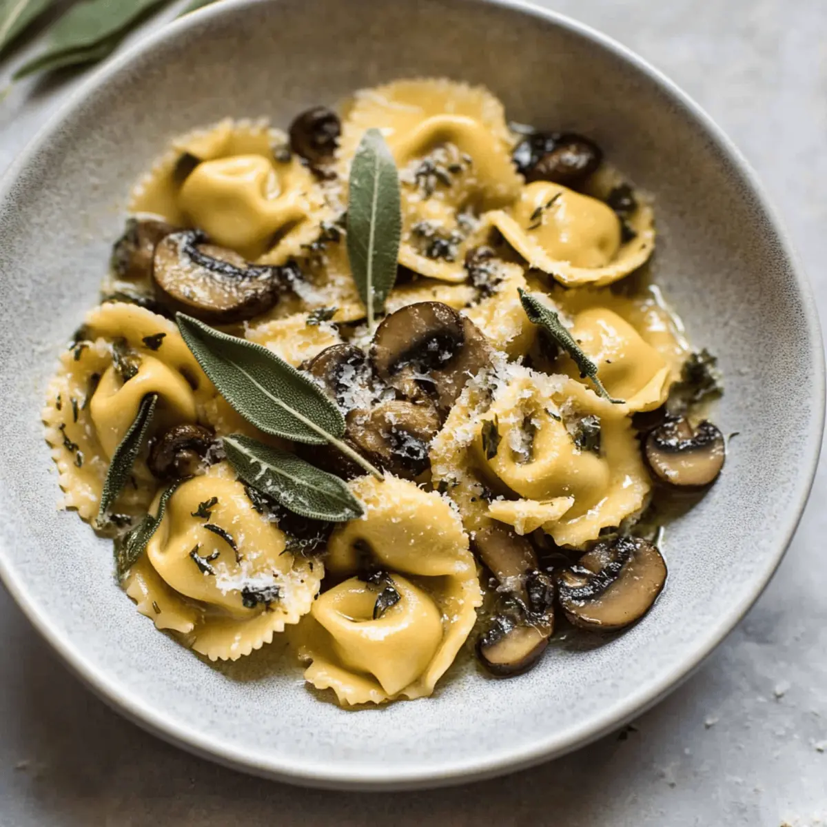 Cheese Tortellini with Butter Mushrooms and Crispy Sage q1mimo