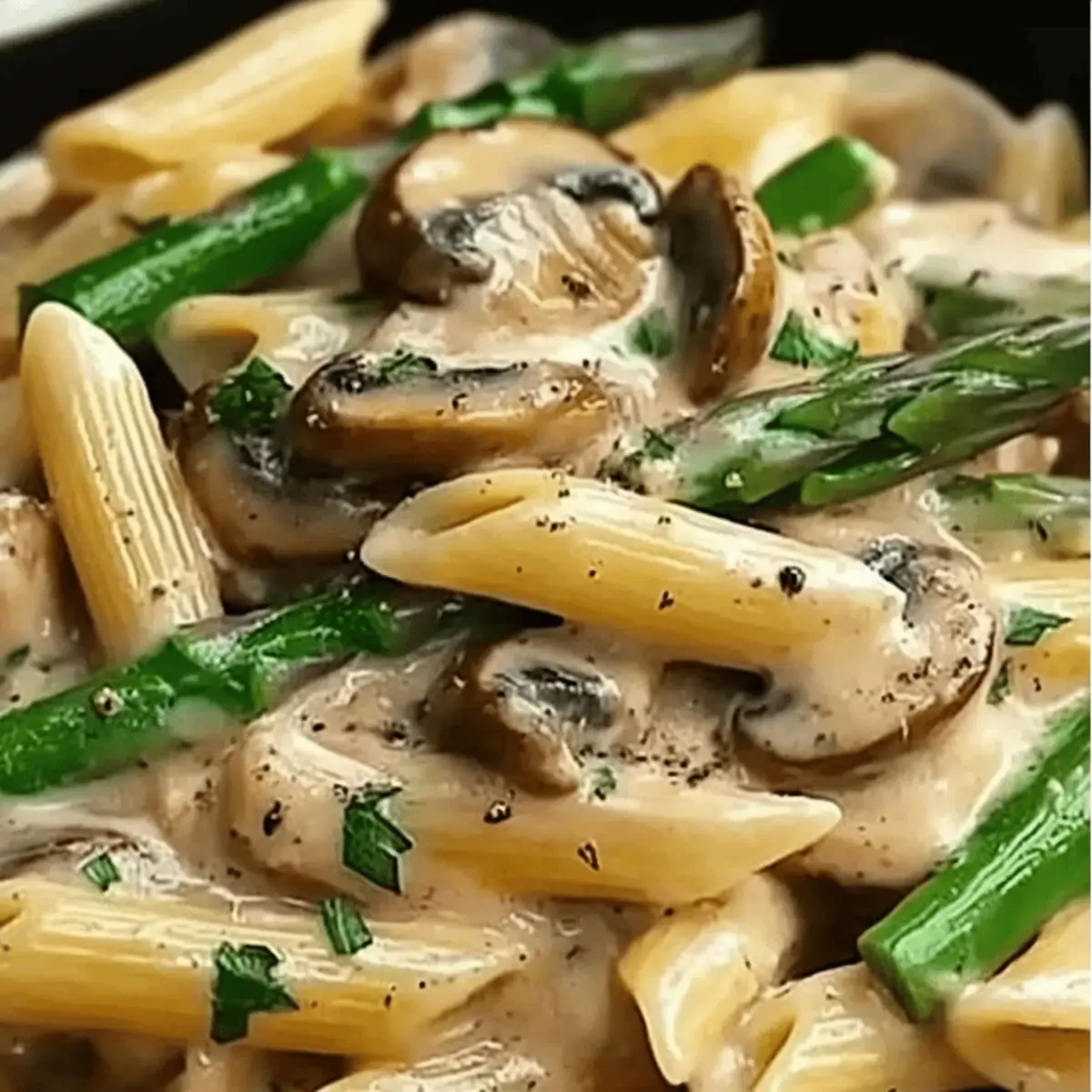 Creamy Mushroom Asparagus Chicken Penne quqrfm