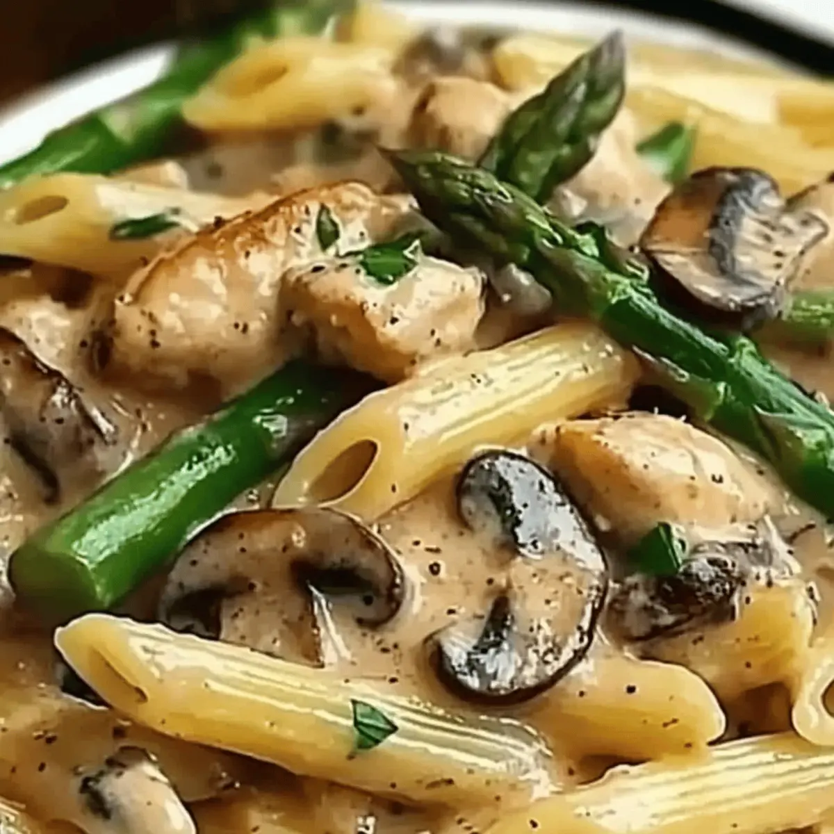 Creamy Mushroom Asparagus Chicken Penne qzdd3w