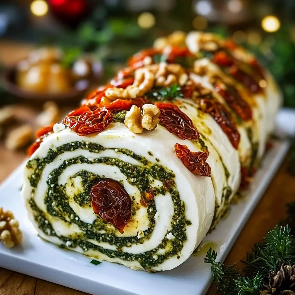 Delicious Cheese Log with Pesto and Sun Dried Tomatoes Delight 4 Cheese Log with Pesto and Sun Dried Tomatoes