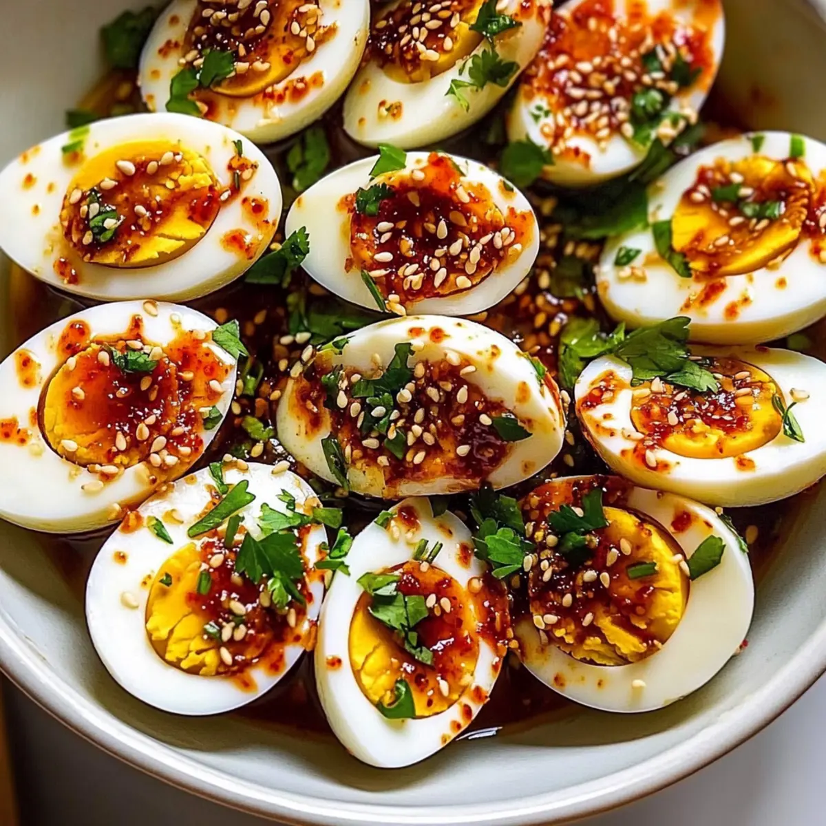 Spicy Chili Garlic Deviled Eggs