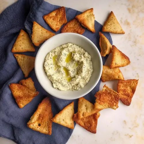 Pepperoncini Dip with Homemade Bagel Chips